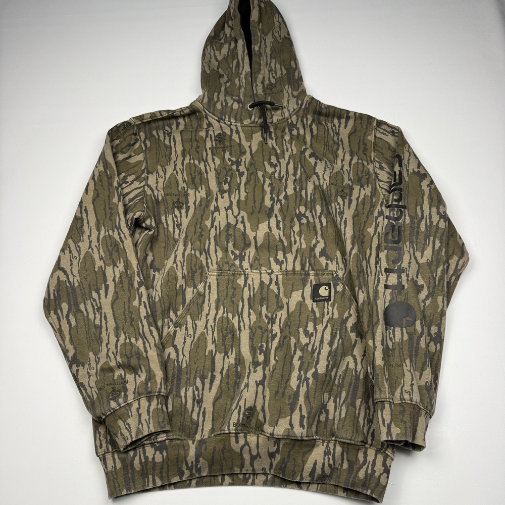 Carhartt Hoodie Mens Medium Green Bottomland Camo Pullover Fleece Hunting